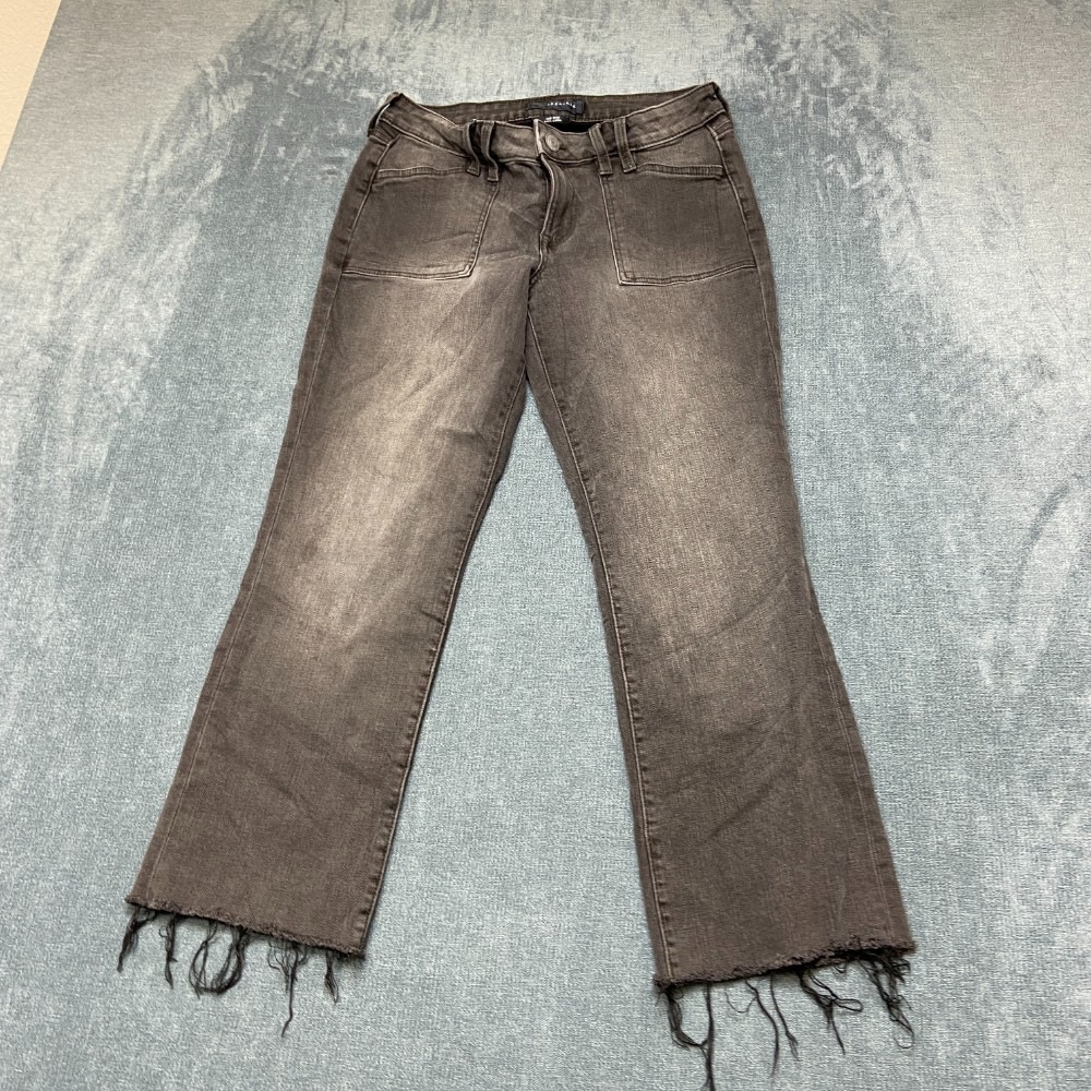 Aeropostale Kick Crop Jeans Womens 6 30x26 Gray Denim Stretch Low Rise Raw Hem